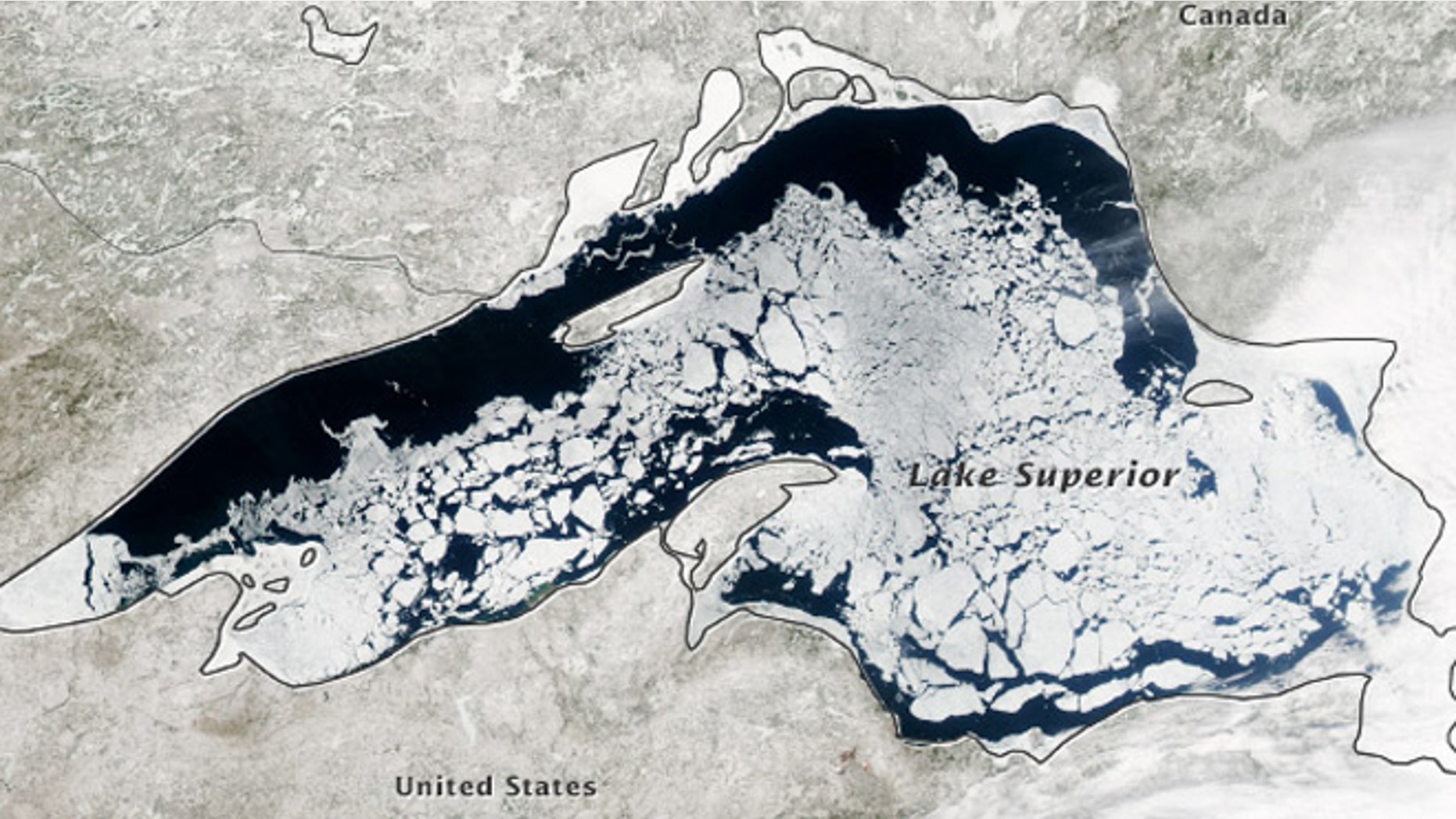 April 20, 2014: A NASA-satellite image of ice cover on Lake Superior.
