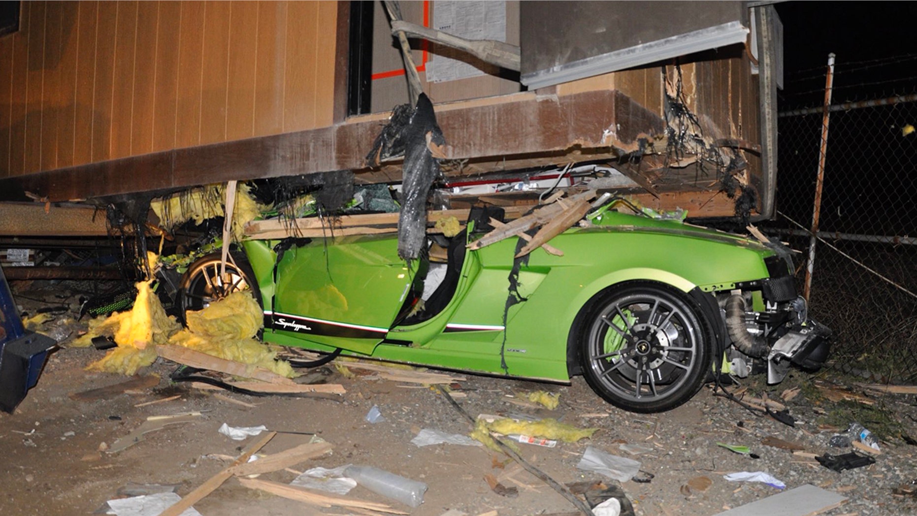 Cesar Castro Rodriguez crashed the luxurious Lamborghini Gallardo Superleggera underneath a Costa Mesa, Calif. trailer.