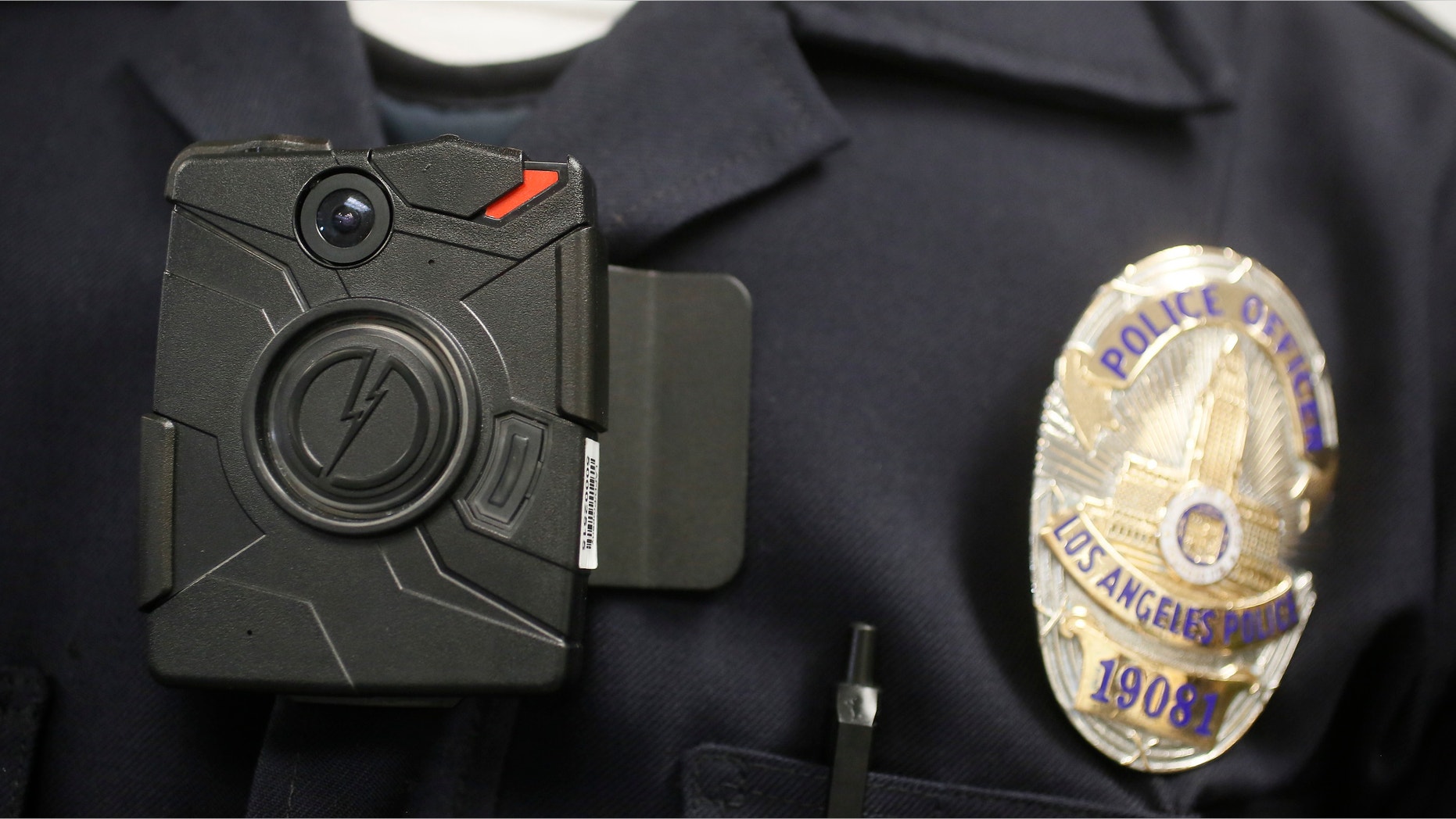 Jan. 15, 2014: Los Angeles Police officer wears an on-body camera during a demonstration for media in Los Angeles.