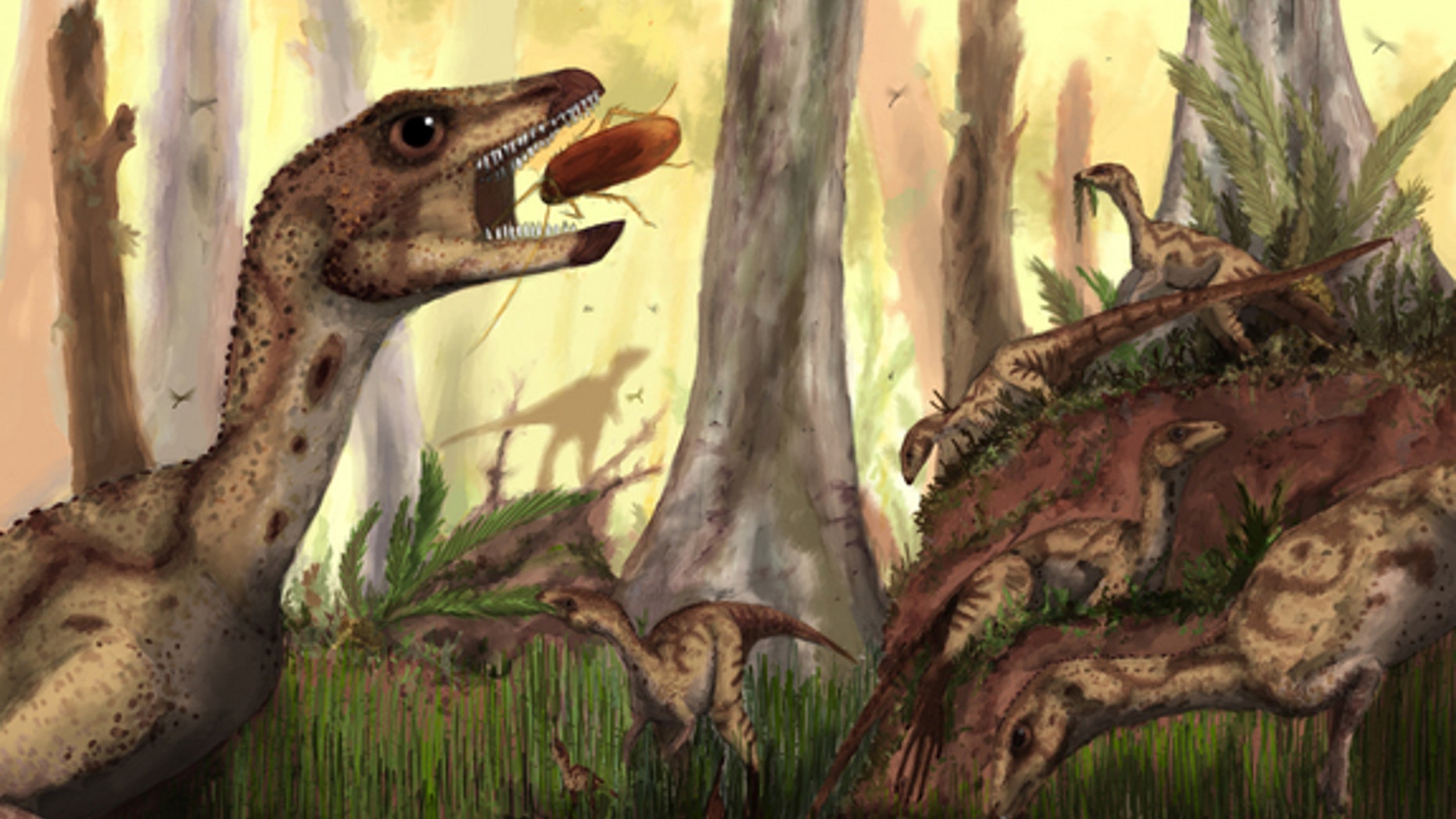 An artist's impression of the dinosaur <em>Laquintasaura venezuelae</em>, which lived some 200 million years ago in what is now Venezuela.