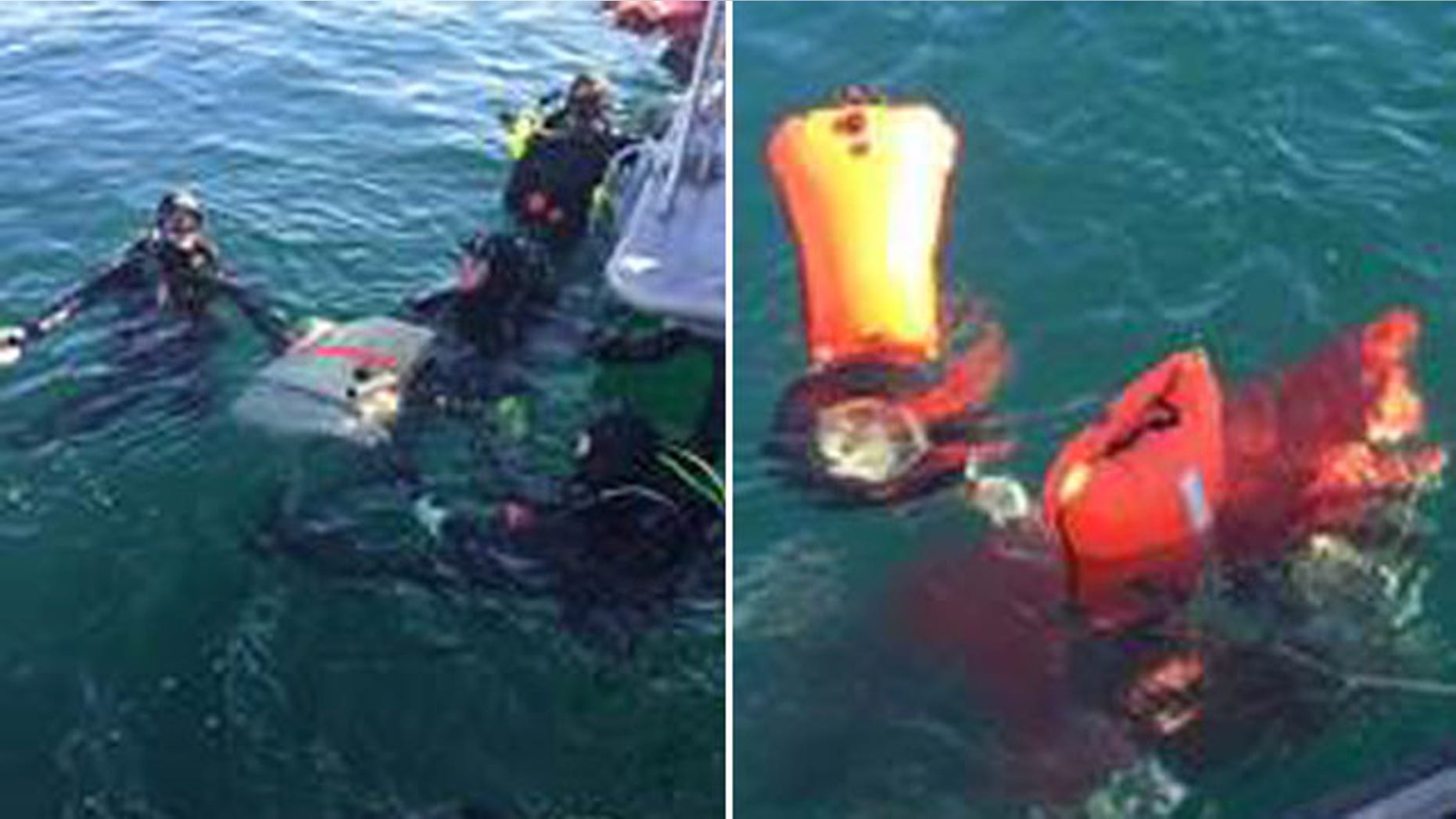 Feb. 7, 2016: These images show recovered debris from a small airplane that went down off the Southern California coast Friday. (Los Angeles County Sheriff's Department)