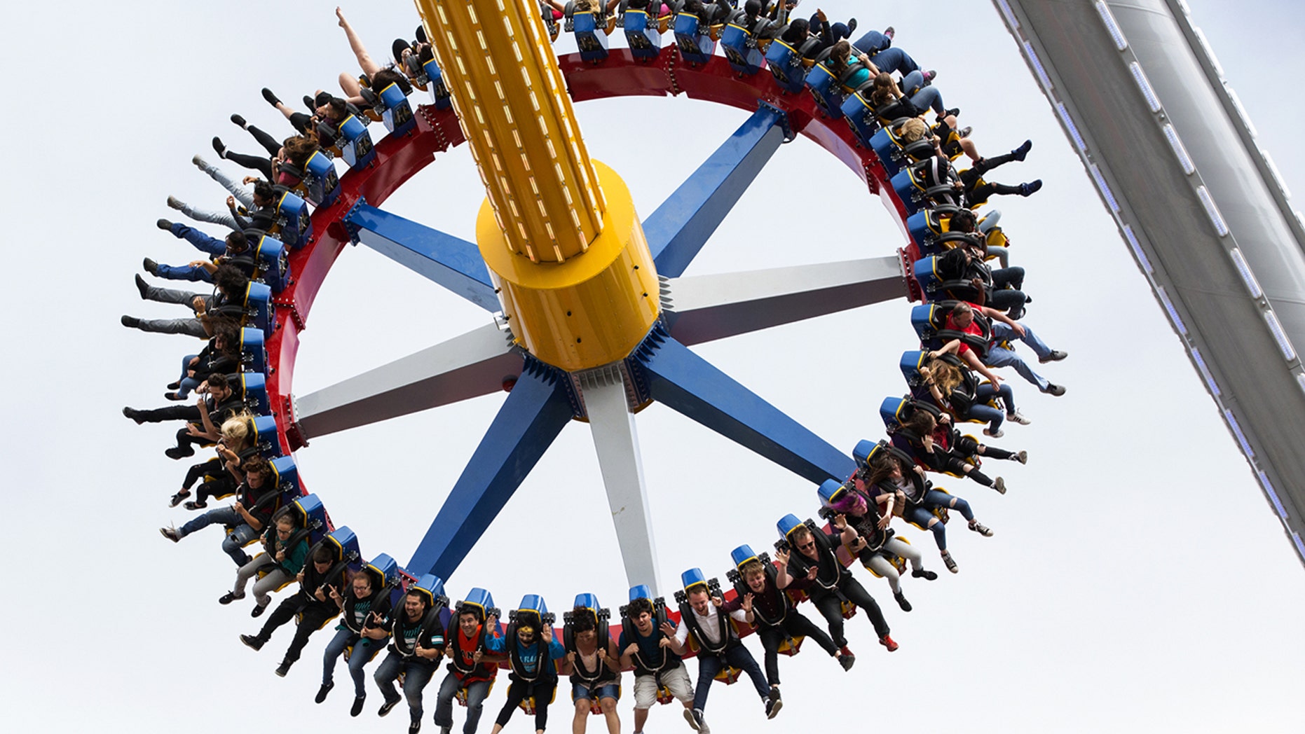 The new ride, which packs 40 riders on a counterclockwise spinning circle, will reach speeds up to 75 miles per hour and heights up to 170 feet.