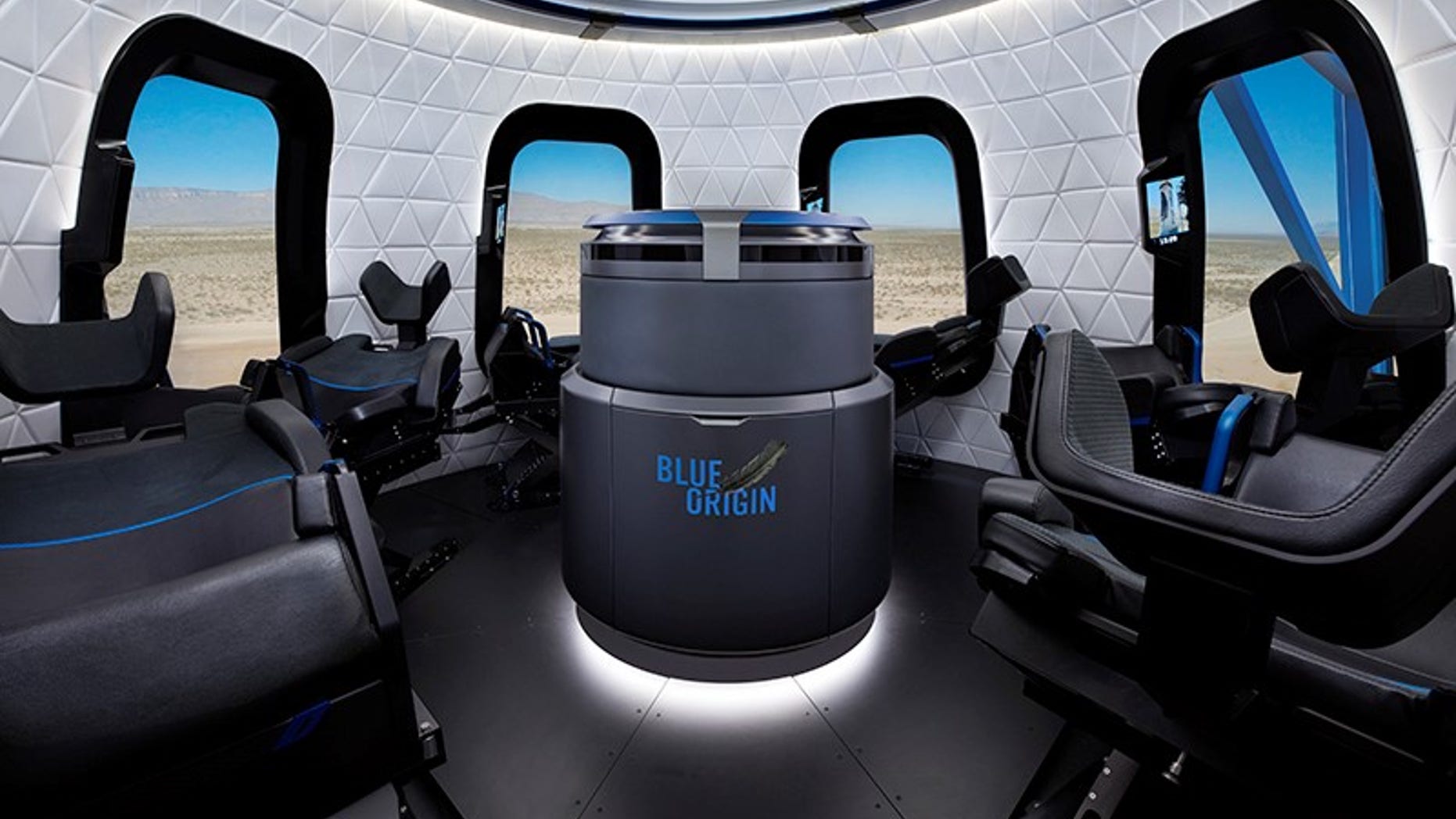 A visualization of the interior of Blue Origin's New Shepard vehicle, which the company plans to use to ferry tourists on short trips to space.