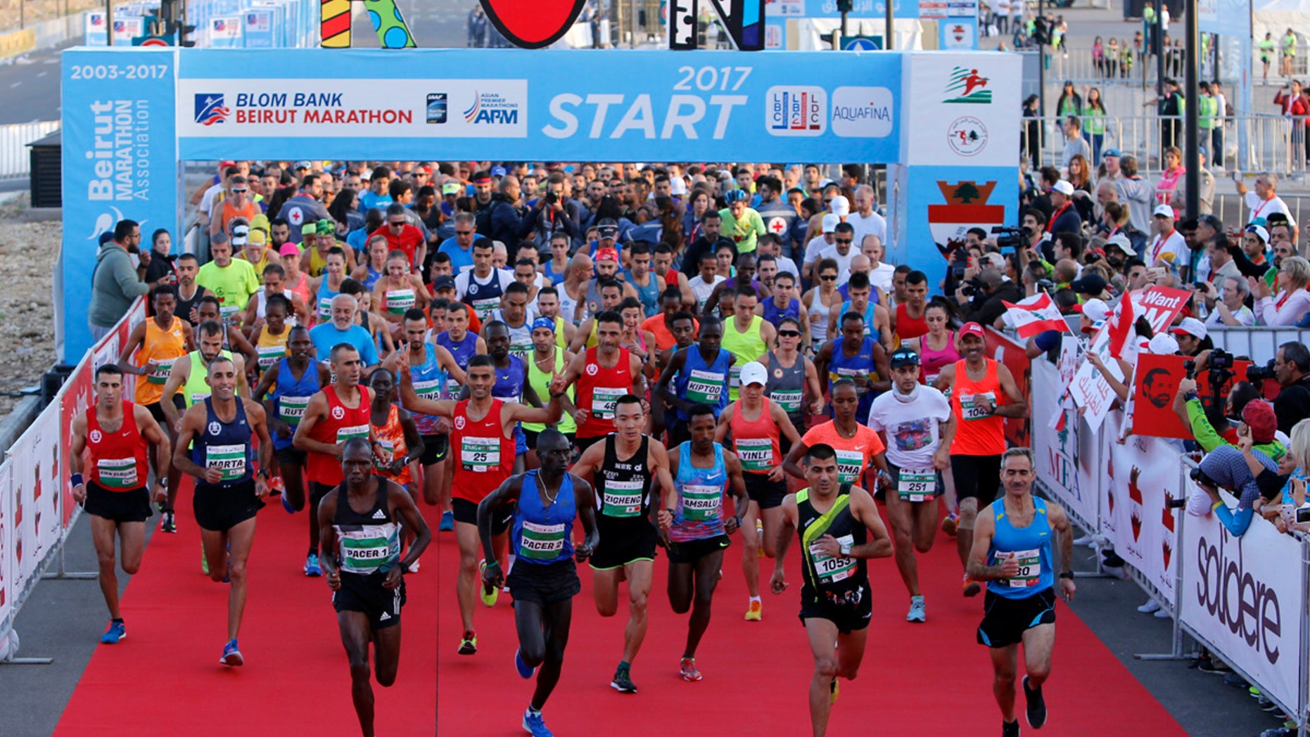 Runners compete in the Beirut Marathon in Beirut, Lebanon, Nov. 12, 2017.