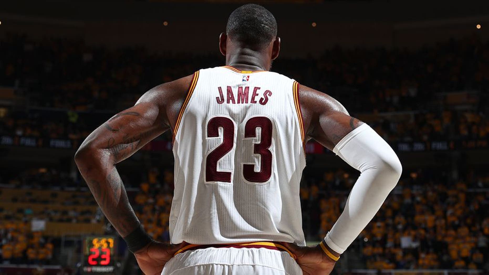 CLEVELAND, OH - MAY 1: LeBron James #23 of the Cleveland Cavaliers is seen during the game against the Toronto Raptors in Game One of the Eastern Conference Semifinals of the 2017 NBA Playoffs on May 1, 2017 at Quicken Loans Arena in Cleveland, Ohio. NOTE TO USER: User expressly acknowledges and agrees that, by downloading and/or using this photograph, user is consenting to the terms and conditions of the Getty Images License Agreement. Mandatory Copyright Notice: Copyright 2017 NBAE (Photo by Nathaniel S. Butler/NBAE via Getty Images)