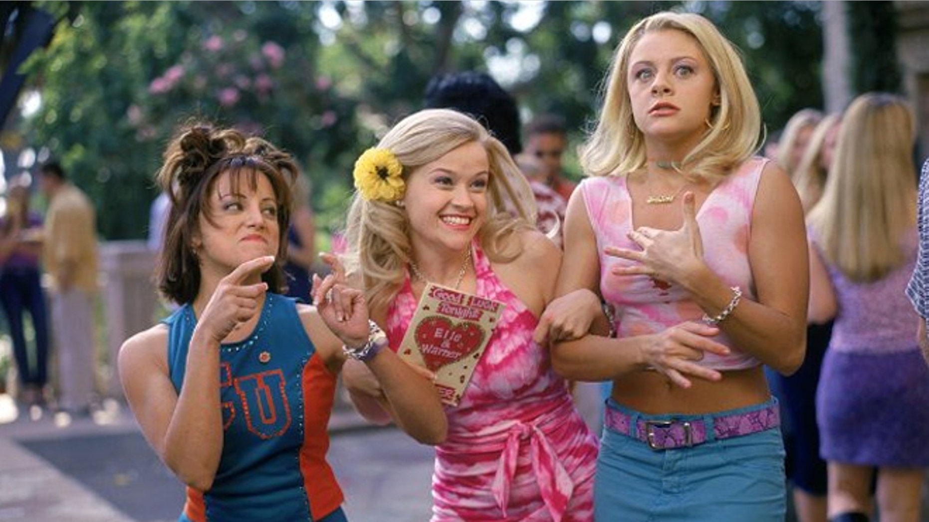 Sorority sisters are shown in a scene from "Legally Blonde."