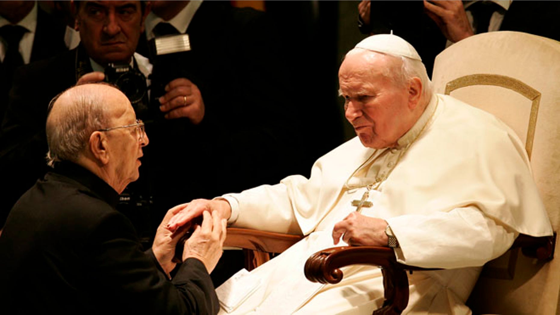 Nov. 30, 2004: Pope John Paul II blesses Father Marcial Maciel during a special audience in Paul VI hall at the Vatican.