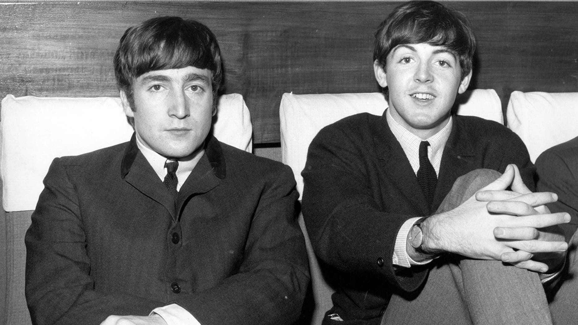 1st November 1963: Two members of Liverpudlian pop group The Beatles, John Lennon (1940 - 1980), singer and guitarist, left, and Paul McCartney, singer and bass guitarist. (Photo by Fox Photos/Getty Images)