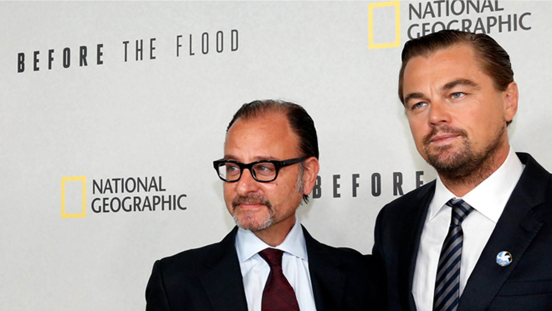 Leonardo DiCaprio and director Fisher Stevens before a screening of the documentary of "Before the Flood."