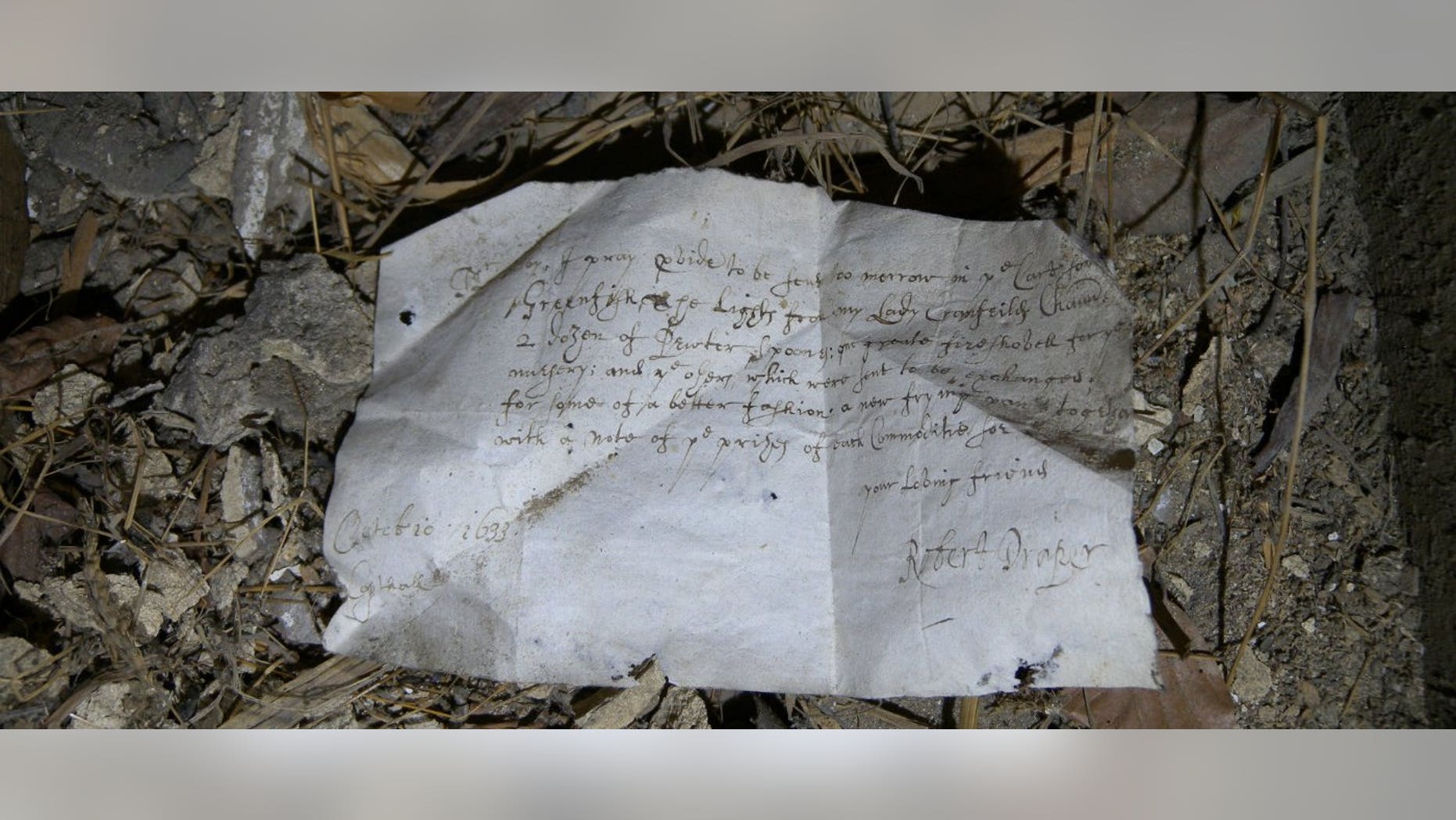 1633 letter in the South Barracks, Knole House (National Trust).