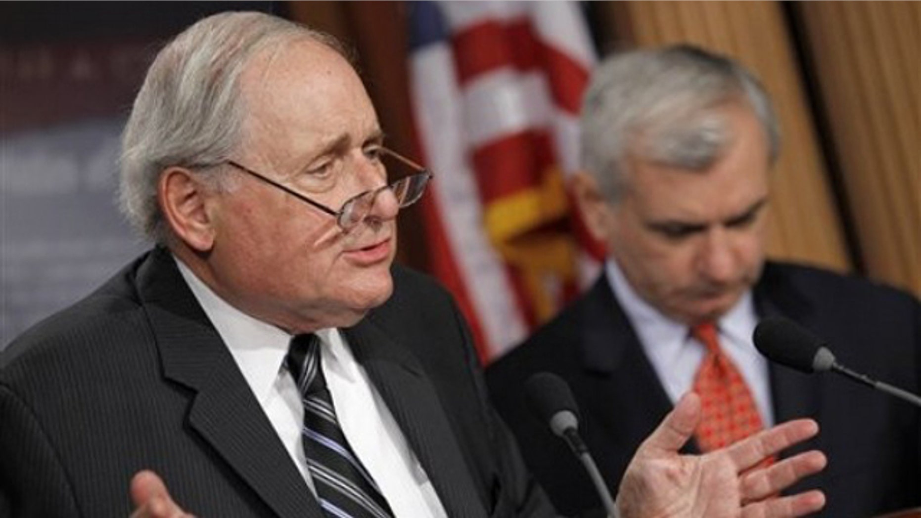 Senate Armed Services Committee Chairman Sen. Carl Levin, D-Mich. , accompanied by committee member, Sen. Jack Reed, D-R.I. , talks about the Senate vote on the defense authorization bill, Tuesday, Sept. 21, 2010, on Capitol Hill in Washington. (AP)