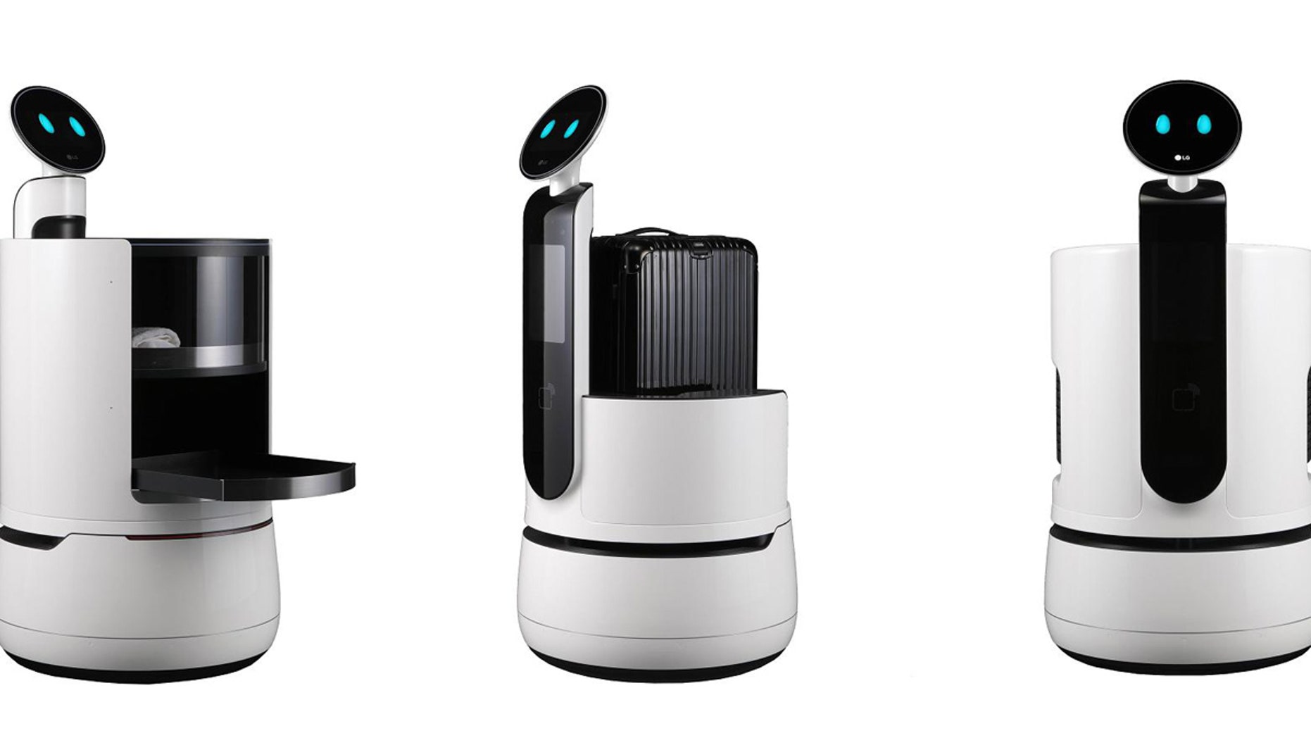 The three new concept robots from LG Electronics are aimed at the services industry, in areas like hotels, airports and supermarkets.
