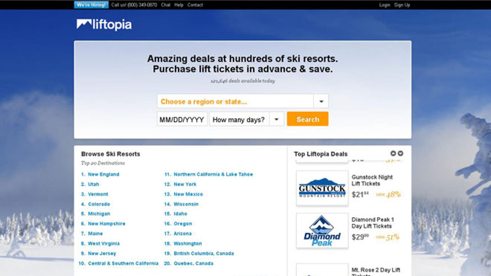 A screenshot of Liftopia.com