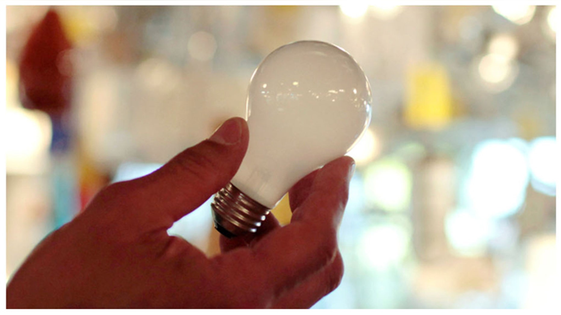 A 100-watt incandescent light bulb seen at Royal Lighting in Los Angeles on Jan. 21, 2011 -- before the bulbs were banned by a 2007 law.