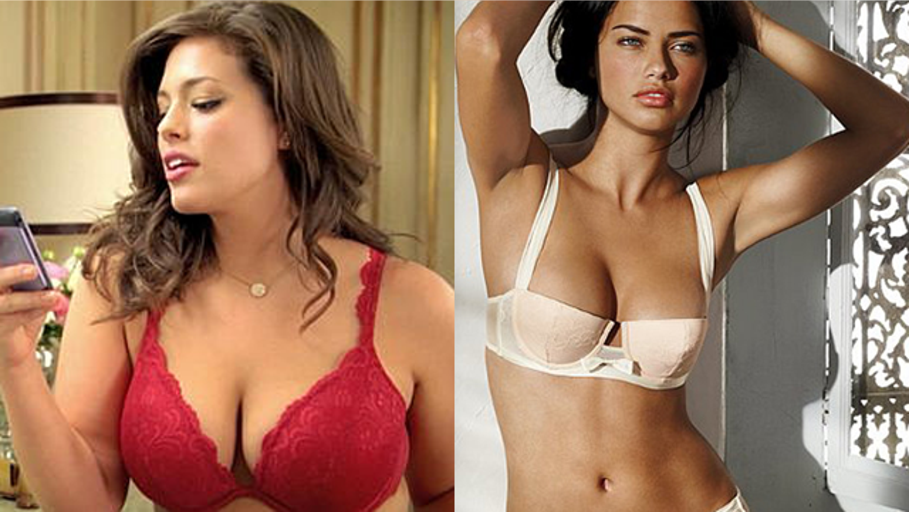The network wouldn't air an ad starring a plus-sized model (left) but has no problem with Victoria's Secret ads starring thinner models like the one to the right.