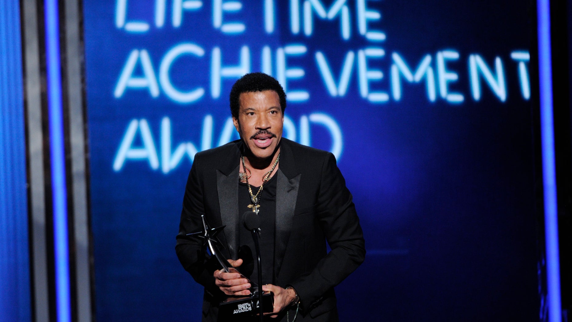 June 29, 2014. Lionel Richie accepts the lifetime achievement award at the BET Awards at the Nokia Theatre.