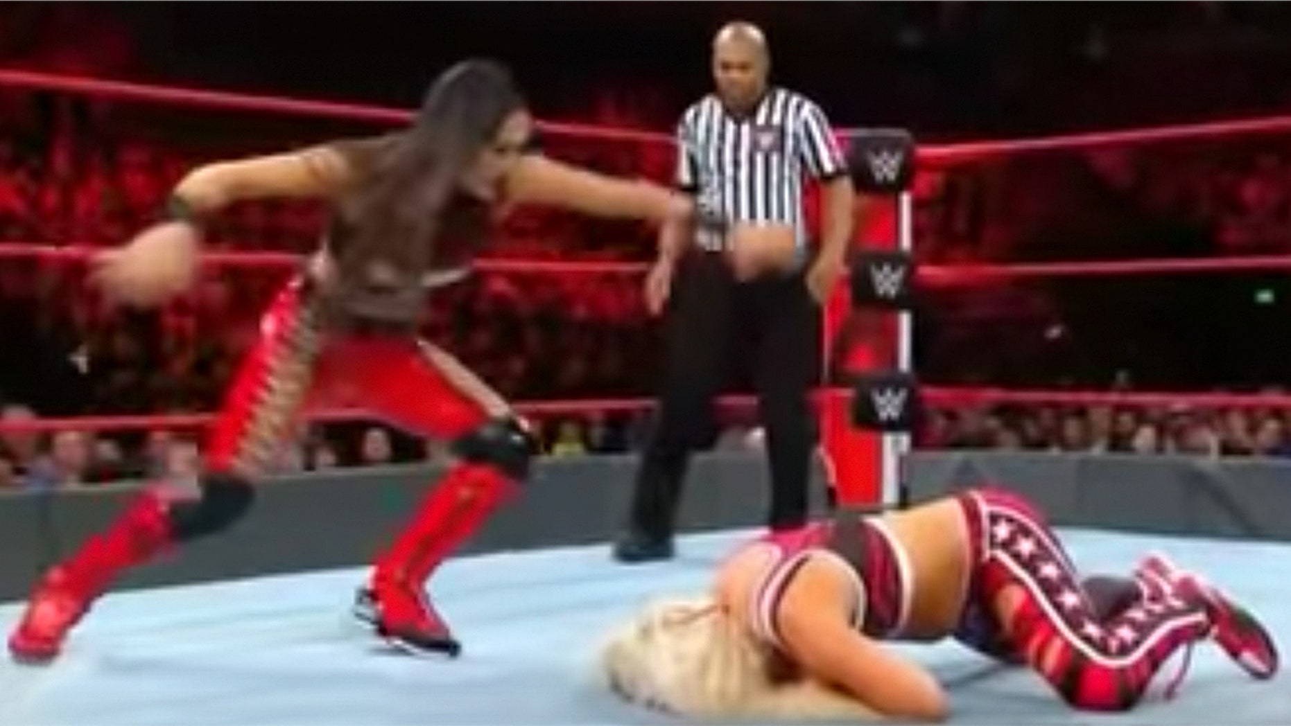 Brie Bella knocked out Liv Morgan during a match.