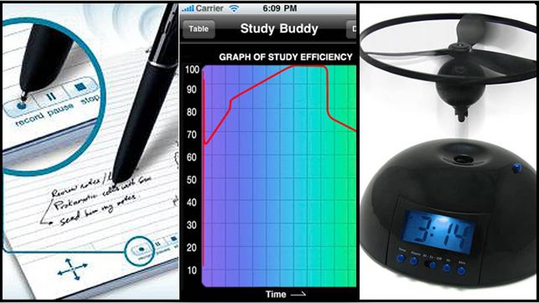 From smart pens to tablets to alarm clocks that literally fly away when they ring, gadgets for dorm rooms come in all shapes and sizes this year.