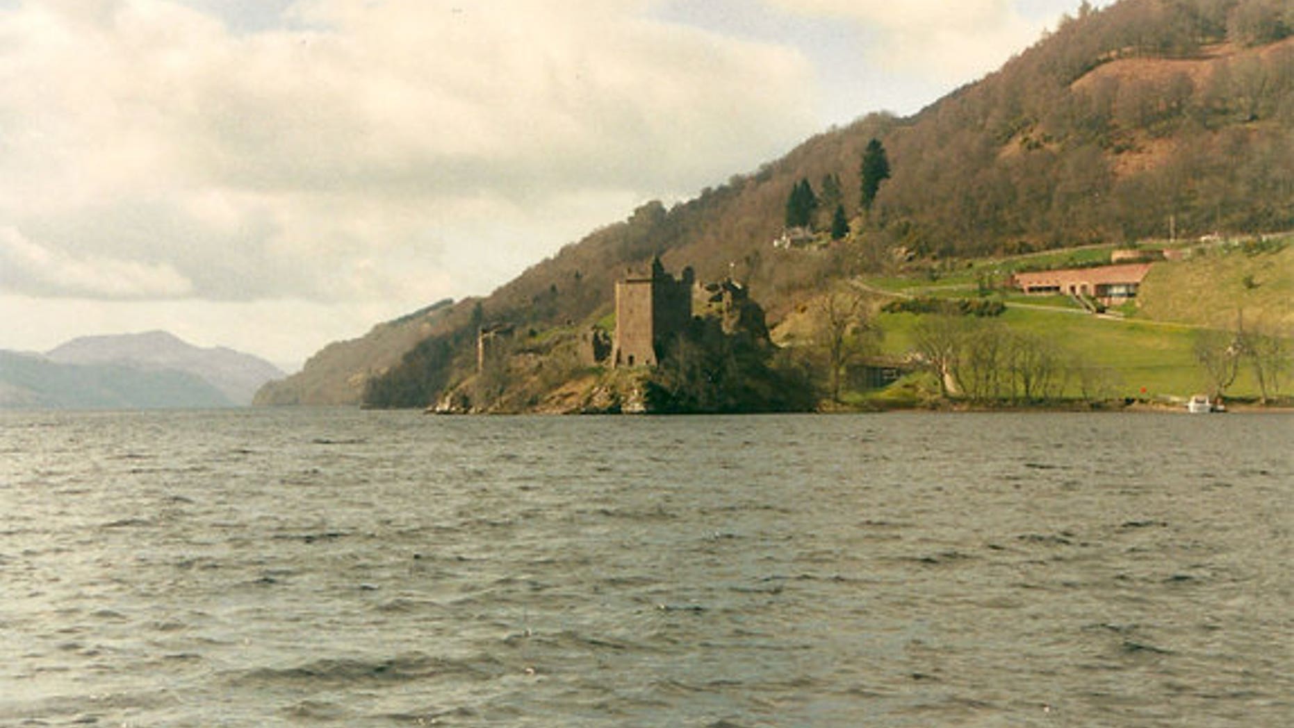 The photo of the "monster" was taken from the woody shoreline of Loch Ness lake in the Highlands of Scotland, shown here with Urquhart Castle in the background.