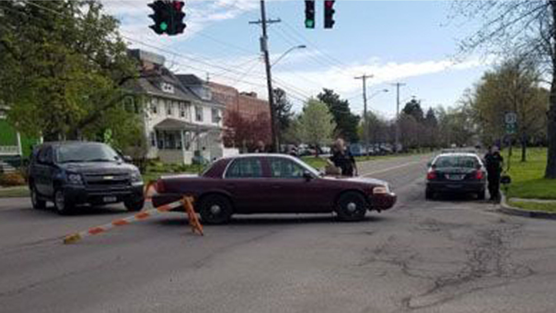 Police block off street after holdup at hospital near Buffalo, N.Y. (Harold McNeil/ Buffalo News)