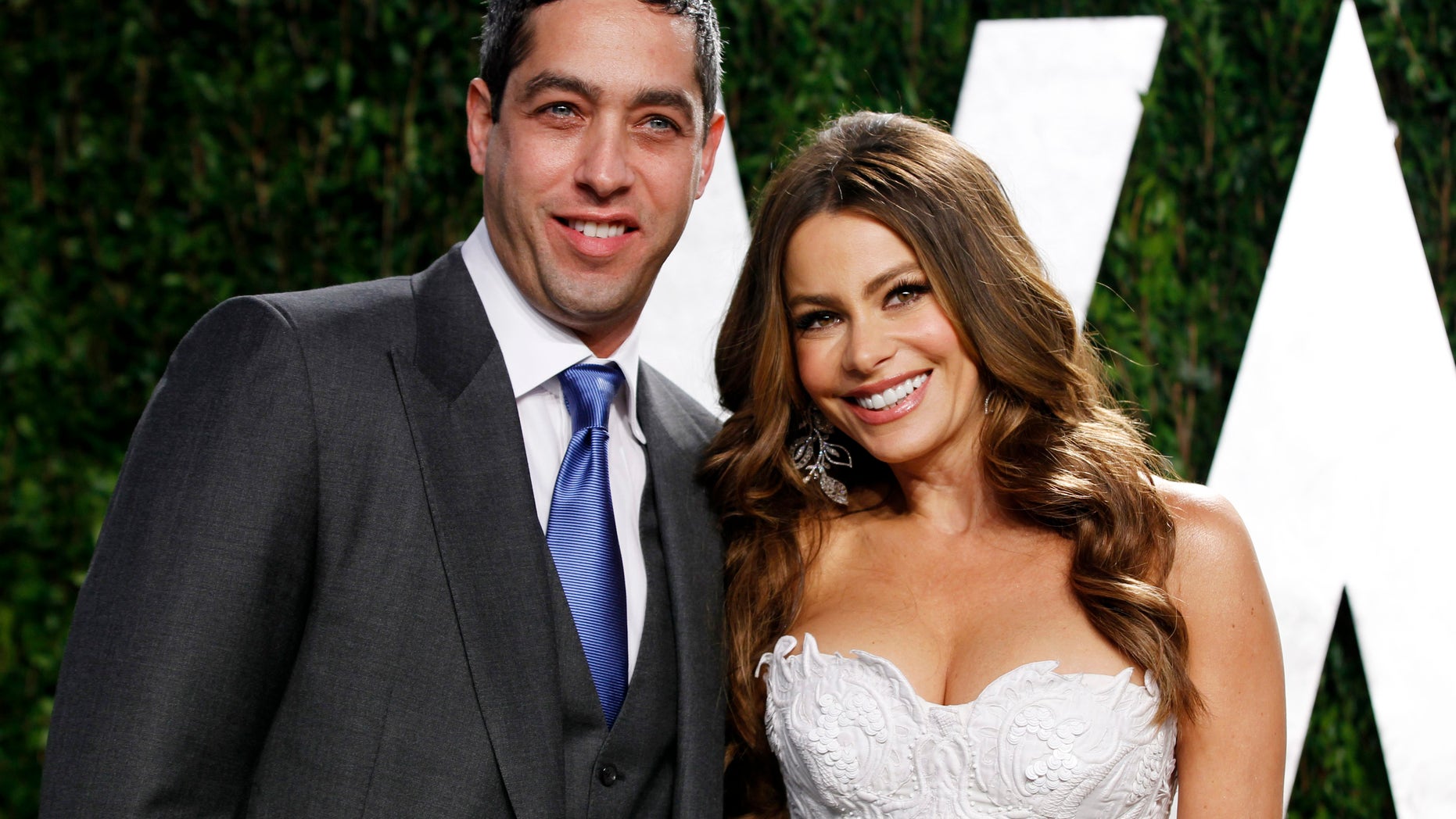 February 26, 2012. Actress Sofia Vergara and Nick Loeb arrive at the 2012 Vanity Fair Oscar party in West Hollywood, California.