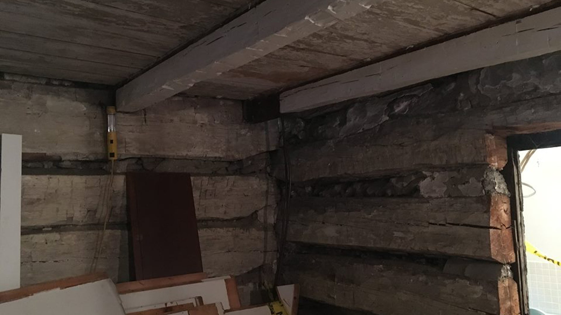 A log cabin in Dublin, Ohio was discovered inside another house during a home renovation project. (Credit: Dr. Kevin Kemp, Facebook)