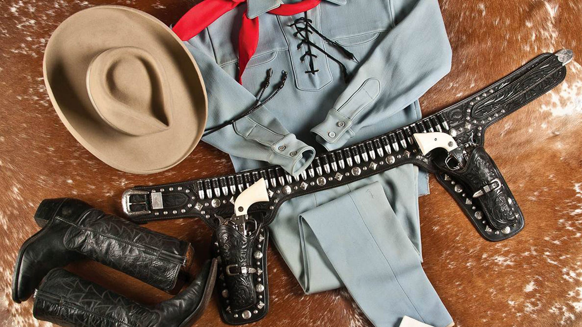 This photo provided by A &S Auction Company of Waco, Texas shows the outfit Lone Ranger actor Clayton Moore wore when he made appearances as the character after retiring from television.