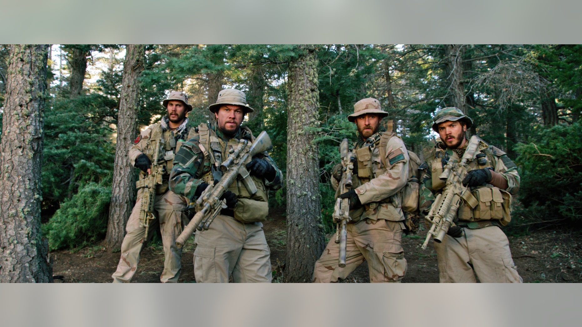 From left, Taylor Kitsch, as Michael Murphy, Mark Wahlberg as Marcus Luttrell, Ben Foster as Matt Axe Axelson, and Emile Hirsch as Danny Dietz in "Lone Survivor."