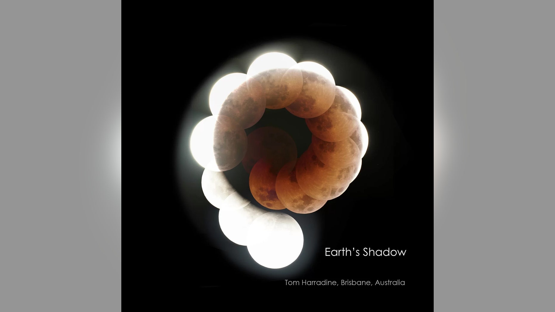 This composite image of the July 27 lunar eclipse, shot from Australia, reveals the Earth's shadow in a whole new way. Credit: Tom Harradine