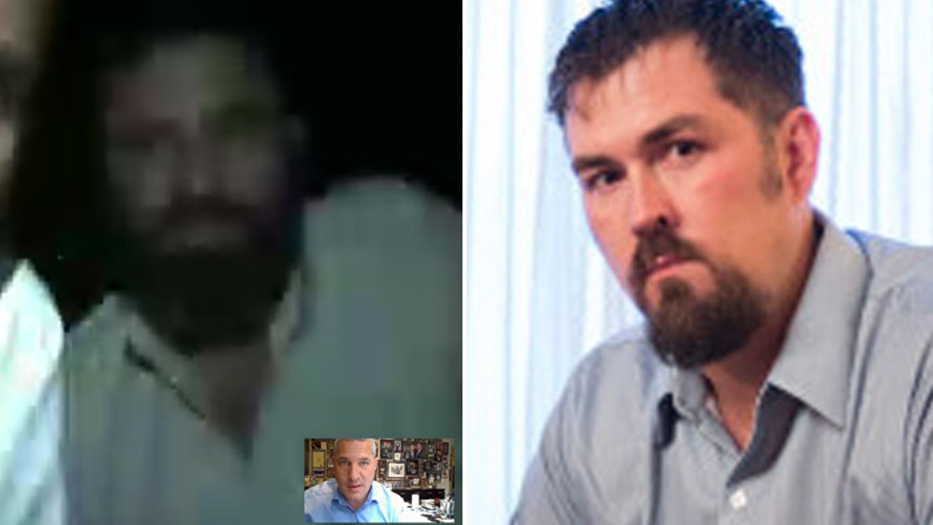 Mohammad Gulab, shown at left Skyping with immigration attorney Michael Wildes, is living in an undisclosed location. He's received death threats since the case of him saving former Navy SEAL Marcus Luttrell, (r.), was portrayed in a film. (Michael Wildes, Reuters)