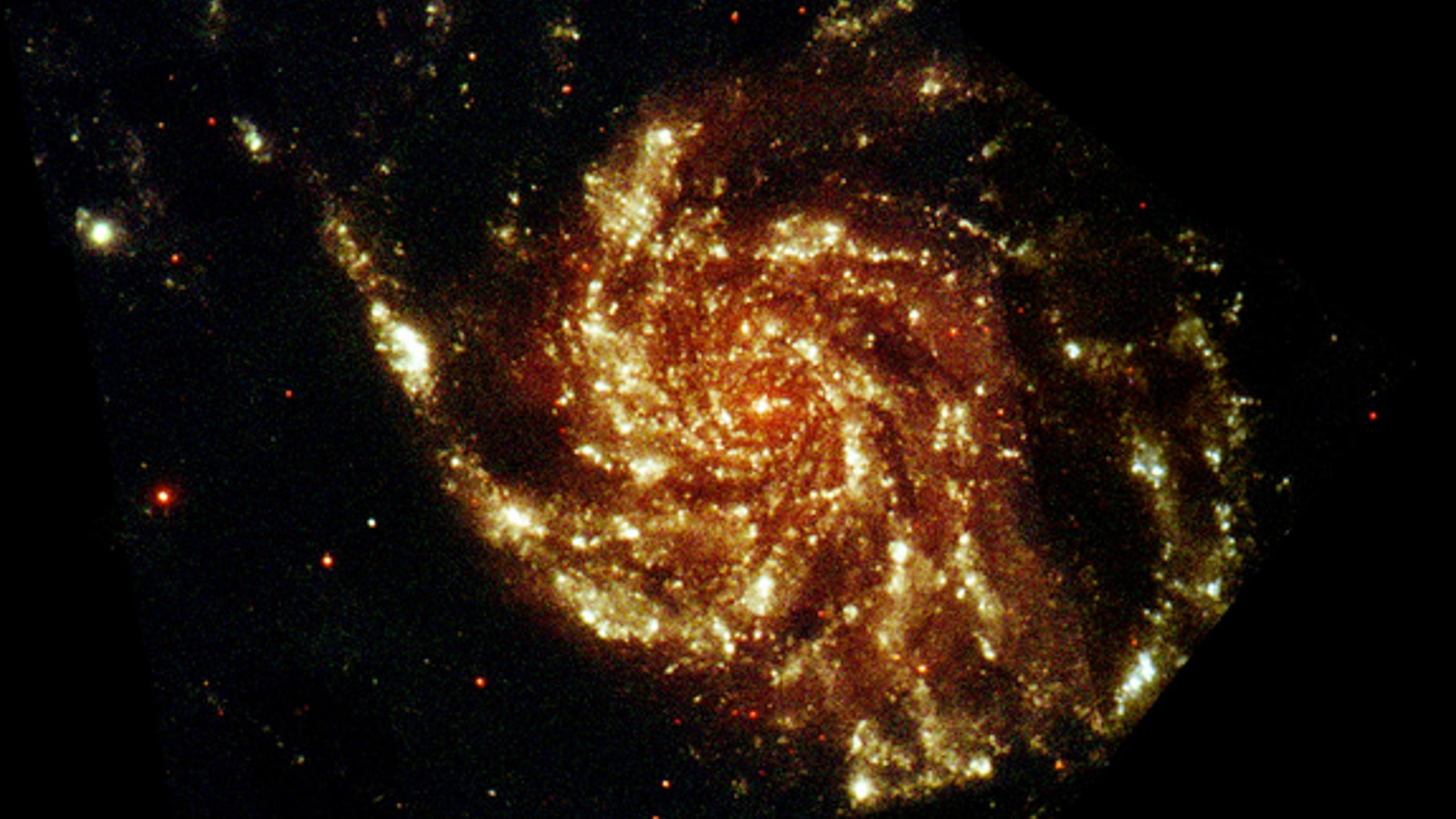 Messier 101, also known as the Pinwheel Galaxy, seen at ultraviolet and optical wavelengths, in an image taken by ESA's XMM-Newton space telescope. A new study looked at the Pinwheel Galaxy in hopes of finding evidence of dark matter interactio