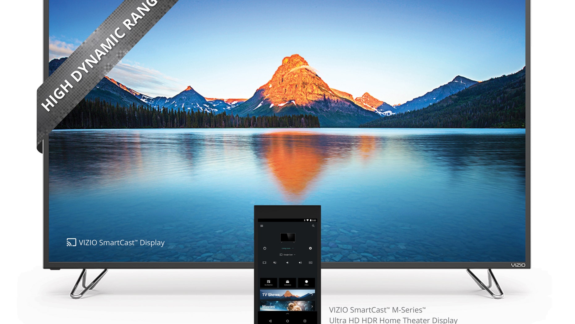 VIZIO SmartCast M-Series Ultra HD HDR Home Theater Display and tablet remote. (VIZIO, Inc.)