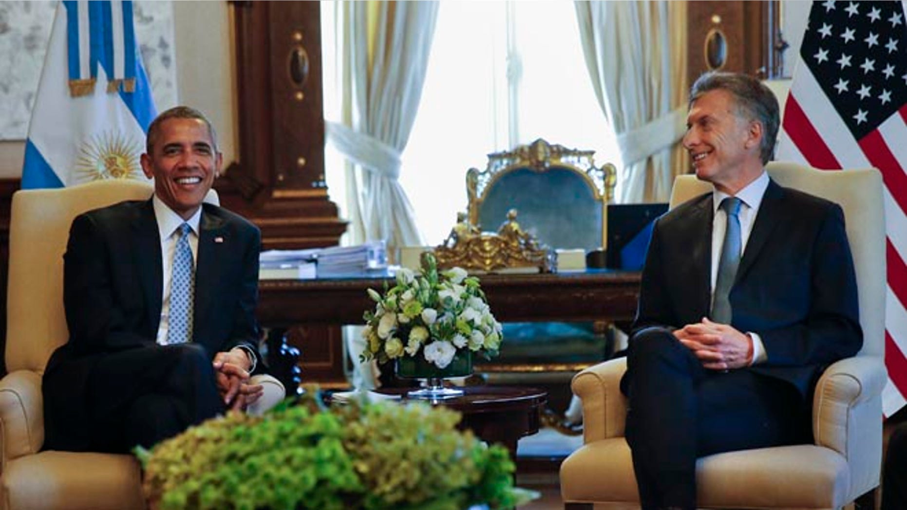 El presidente Barack Obama se reúne con su par argentino Mauricio Macri el miércoles 23 de de marzo de 2016 en la Casa Rosada en Buenos Aires. (Foto AP/Pablo Martinez Monsivais)