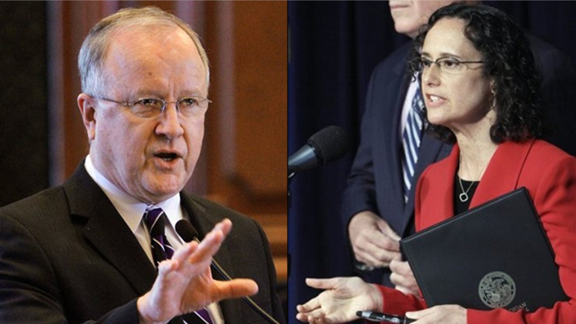 Shown here are Illinois Rep. Ron Stephens, left, and state Attorney General Lisa Madigan.