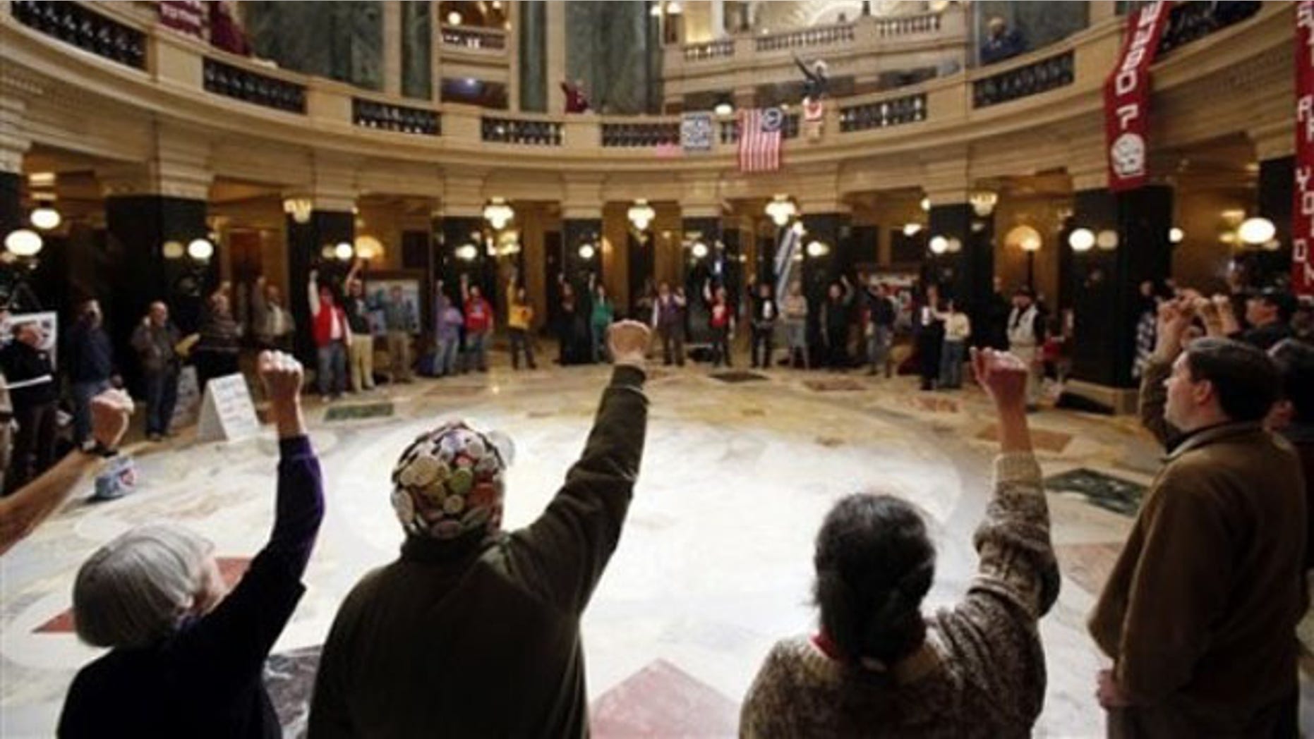 Feb. 27, 2012: Protesters participate in a daily protest at the state Capitol in Madison, Wis.