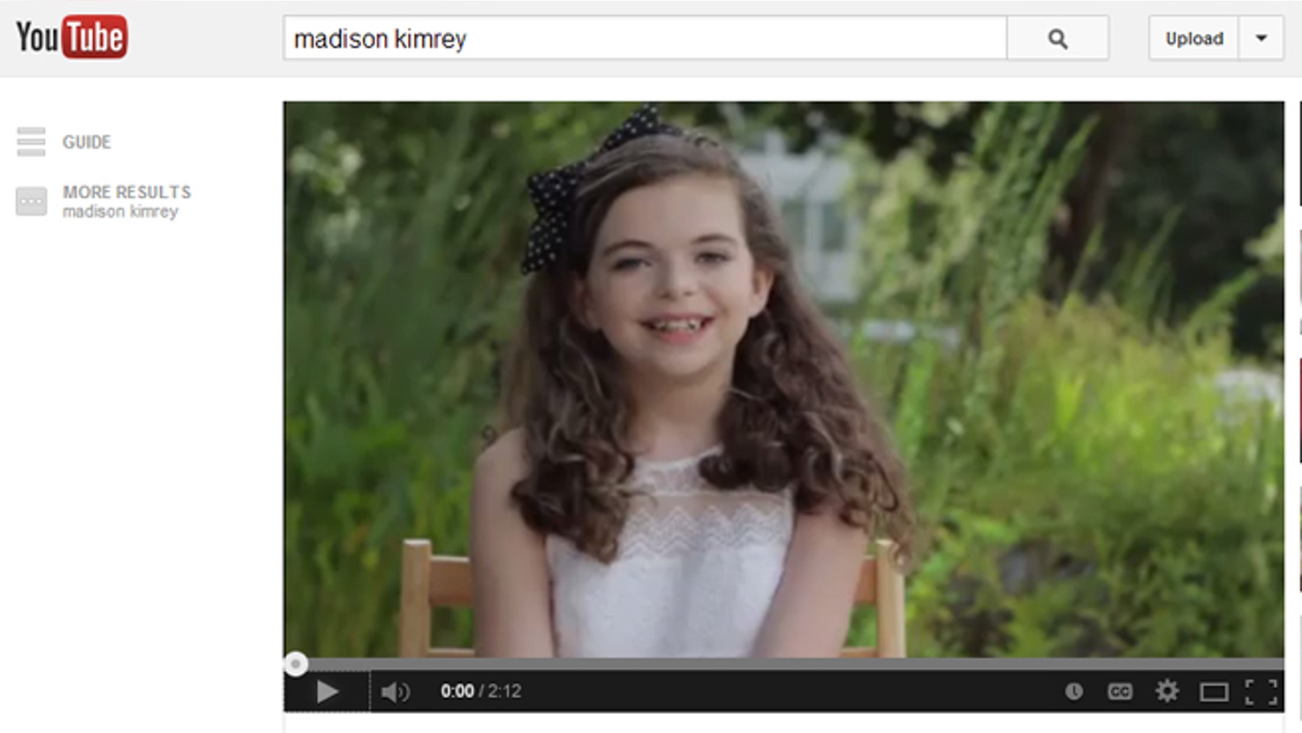 Madison Kimrey, 12, in a YouTube video. Kimrey has posted multiple videos of herself in her push for a sit-down with North Carolina Gov. Pat McCrory.