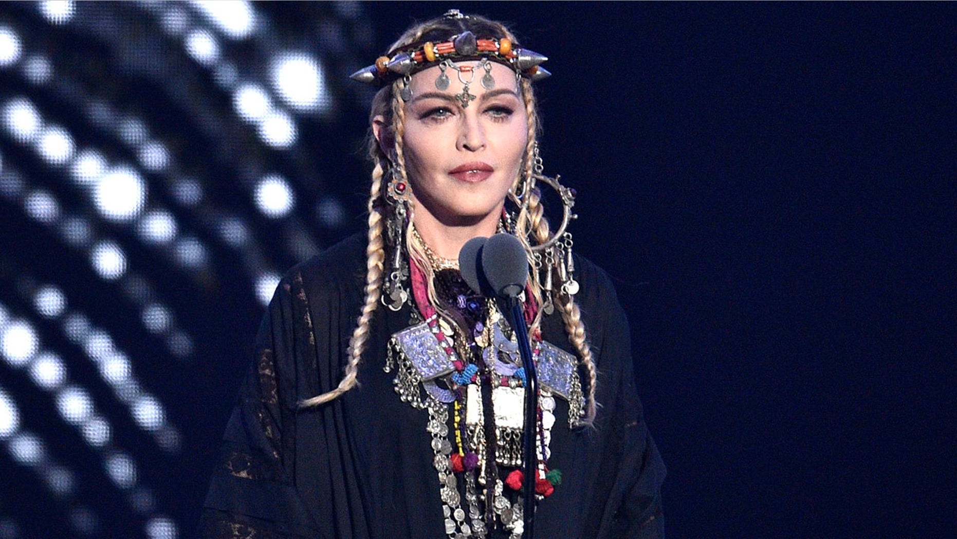 Madonna presents a tribute to Aretha Franklin at the MTV Video Music Awards at Radio City Music Hall on Monday, Aug. 20, 2018, in New York. (Photo by Chris Pizzello/Invision/AP)