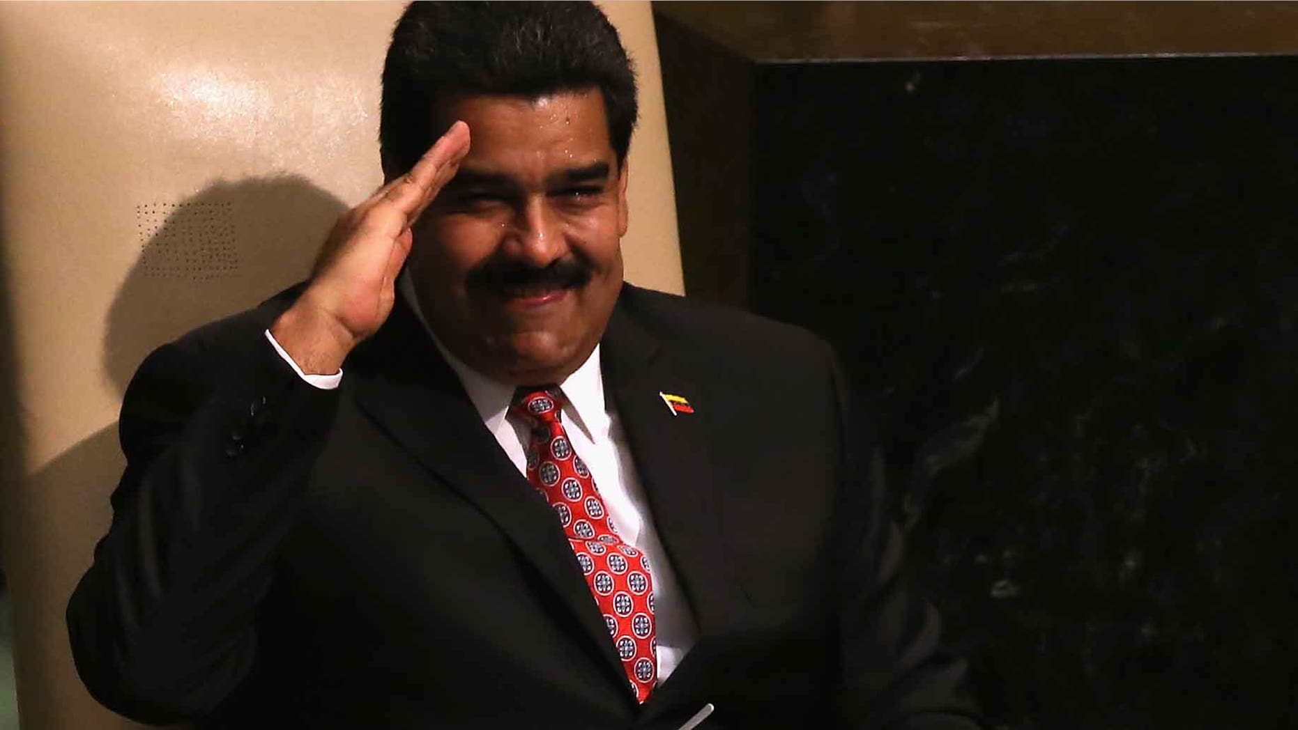 President Nicolas Maduro salutes the UN General Assembly after his address on September 29, 2015.