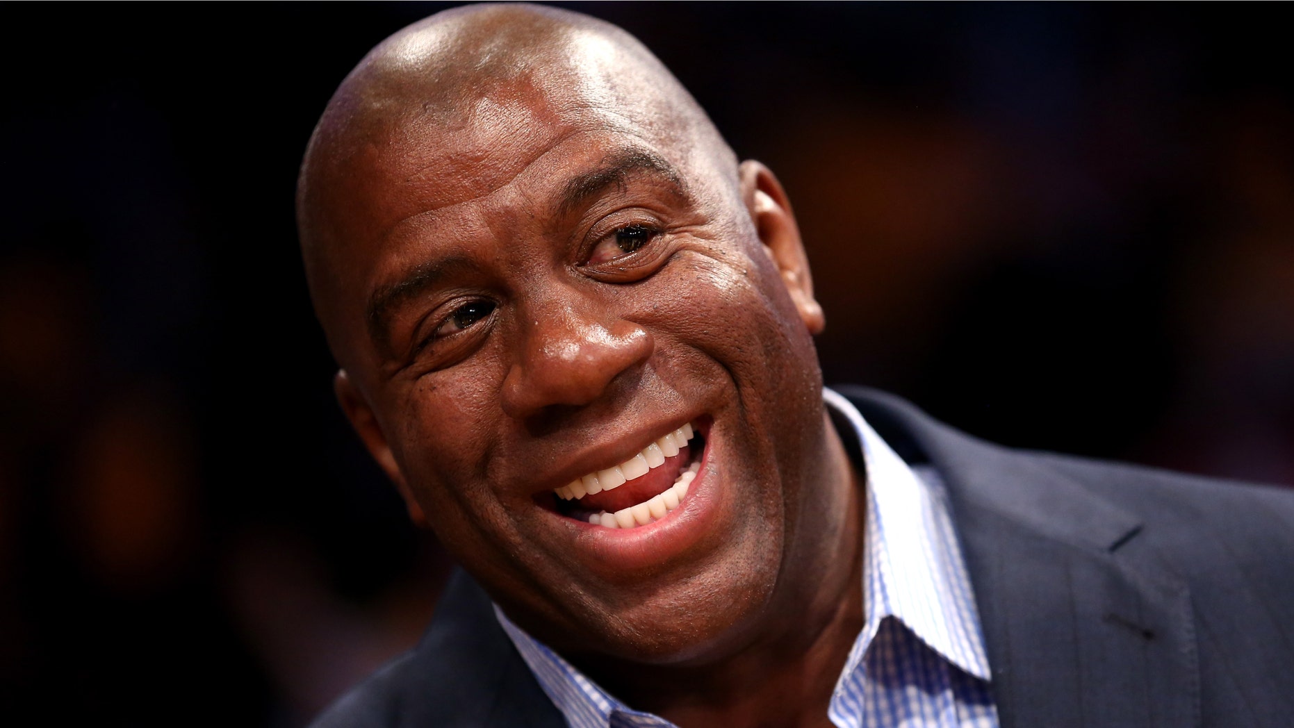 Los Angeles Lakers Hall of Fame player and current part owner of the Los Angeles Dodgers Magic Johnson. (Photo by Stephen Dunn/Getty Images)