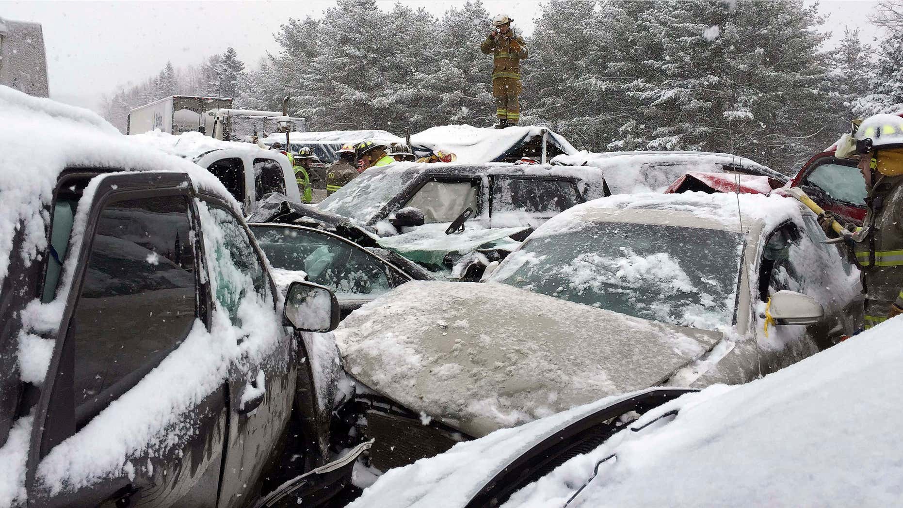 Feb. 25, 2015: Emergency personnel respond to a multi-vehicle pileup along Interstate 95 in Etna, Maine.