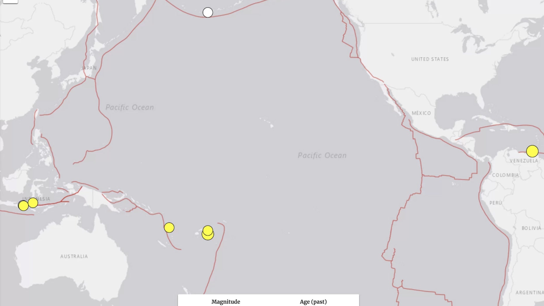 The Ring of Fire around the Pacific Ocean has experienced eight earthquakes that were magnitude 6.5 or greater over a period of three weeks. Credit: USGS