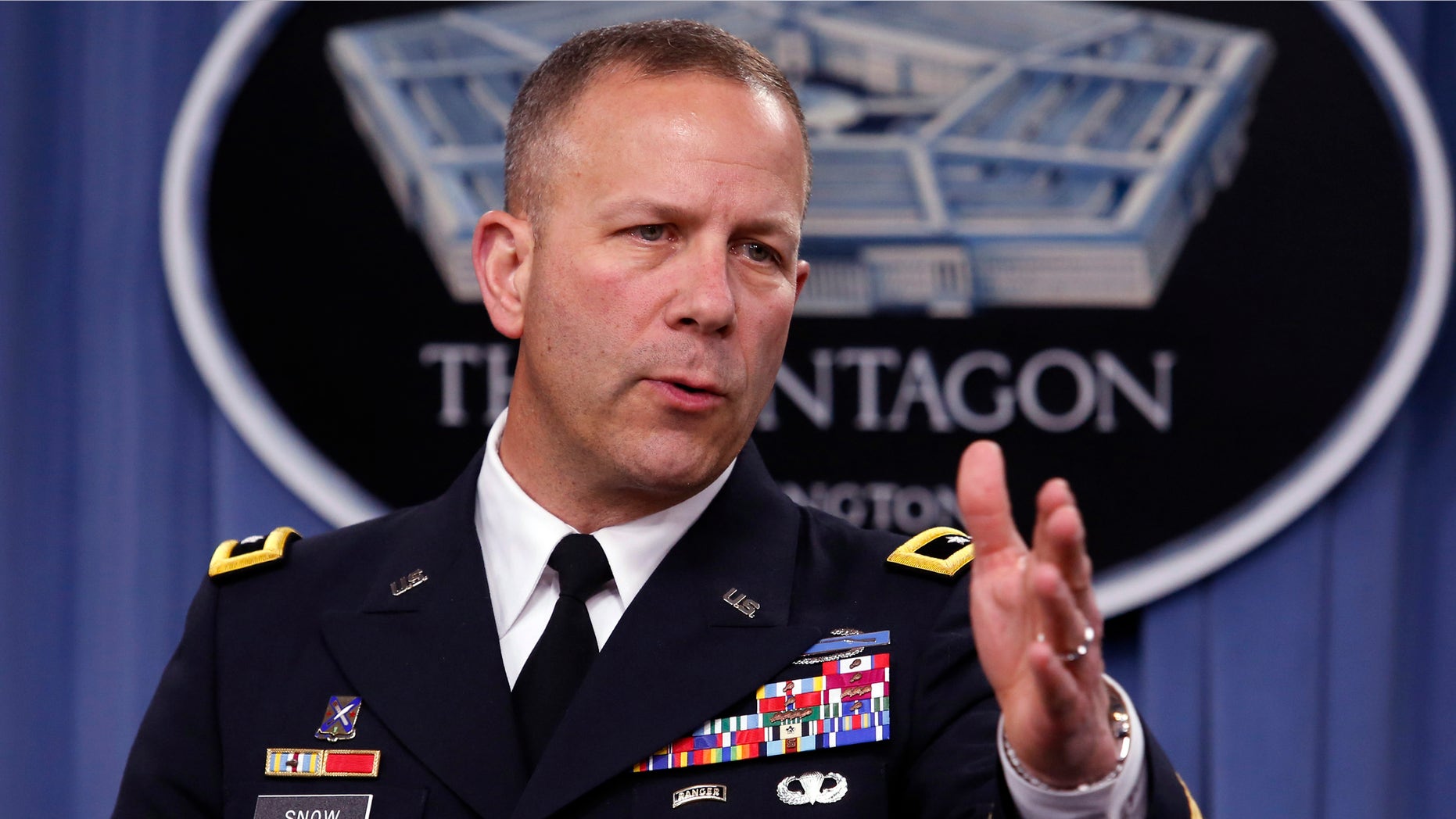 May 1, 2014: U.S. Army Maj. Gen. Jeffrey Snow speaks during a press briefing