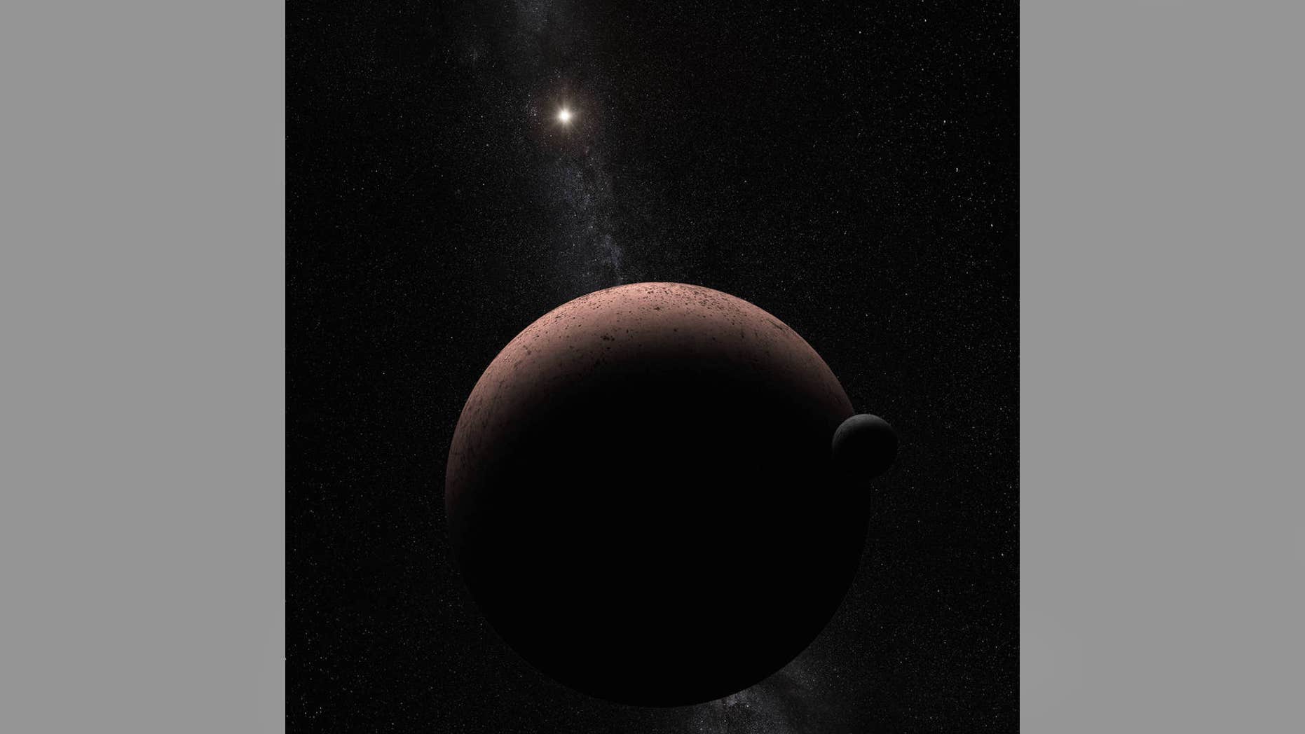 An artist's concept showing Makemake and its newly discovered moon. (NASA, ESA, and A. Parker)