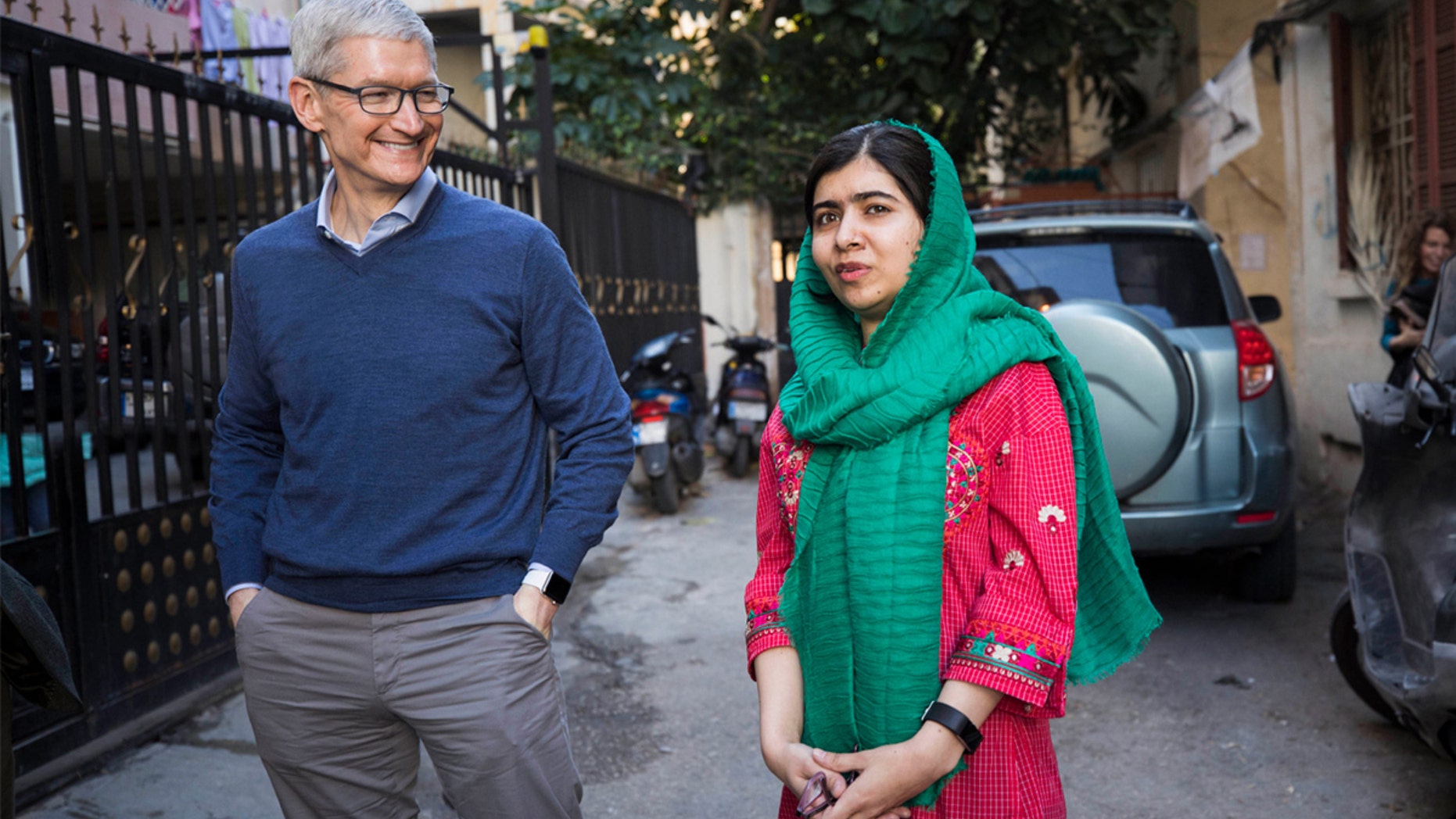 Apple CEO Tim Cook and Malala Yousafzai are seen in Beirut, Lebanon