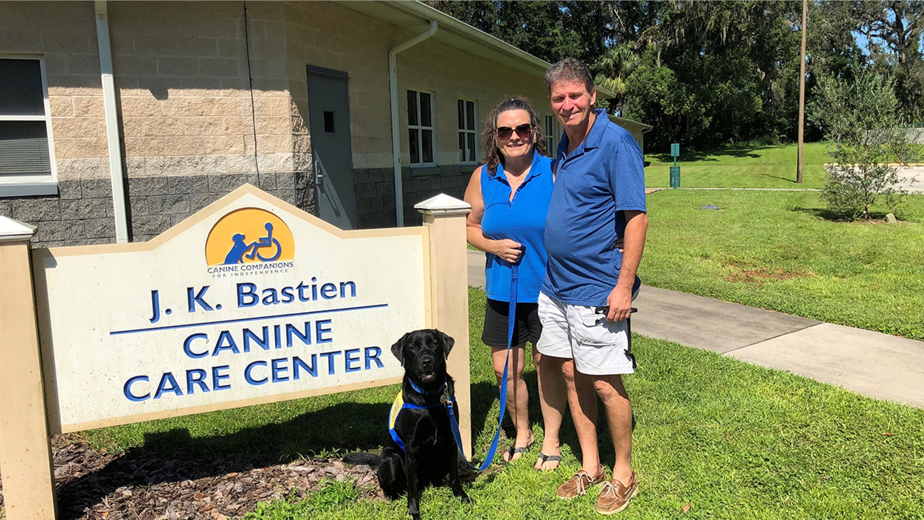 Puppy-raisers Kelly and Steve Shelton needed a place to go when the hurricane hit, and the Canine Companions facility in Orlando was happy to help.