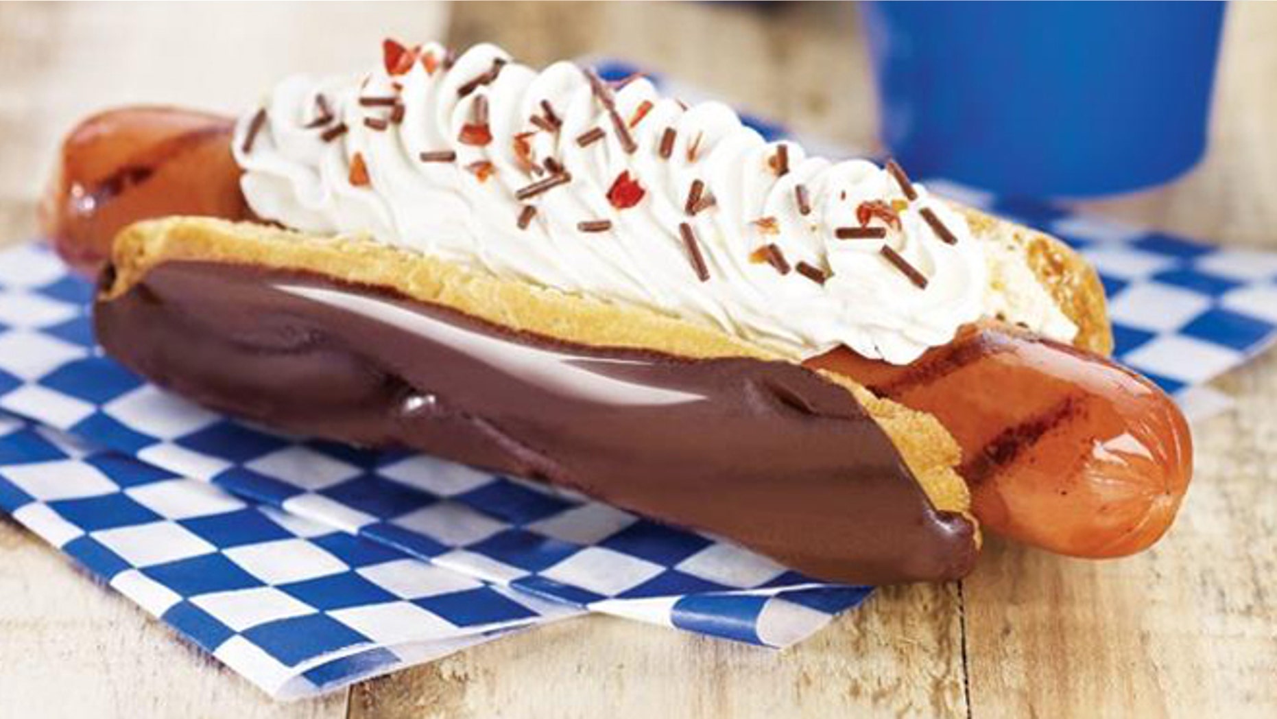 Maple Lodge Farms' chocolate éclair-hot dog combo mash up.