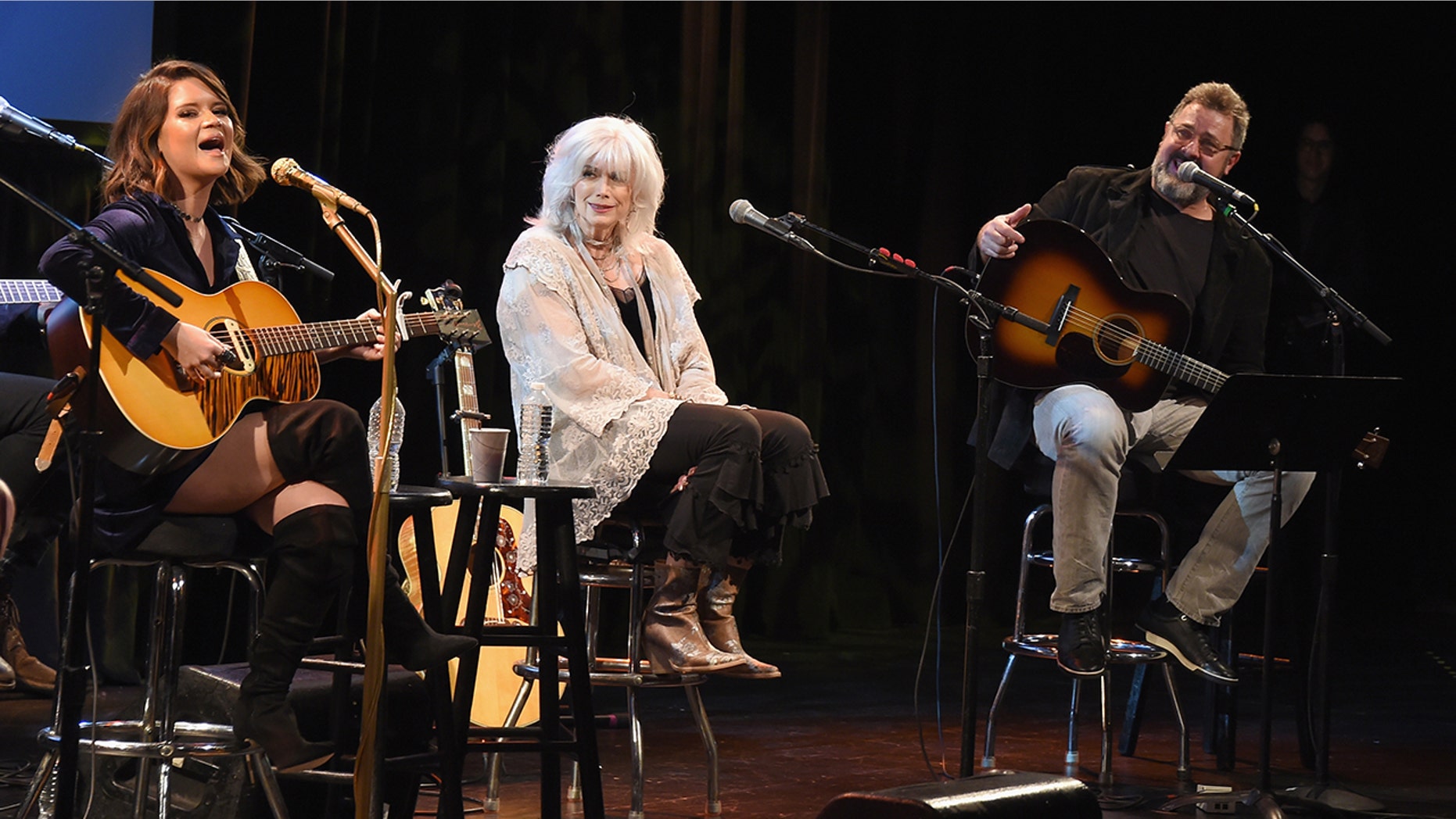 Musicians Maren Morris, Emmylou Harris and Vince Gill perform onstage at the Country Music Hall of Fame and Museum's 'All for the Hall' Benefit on February 13, 2018 in New York City.