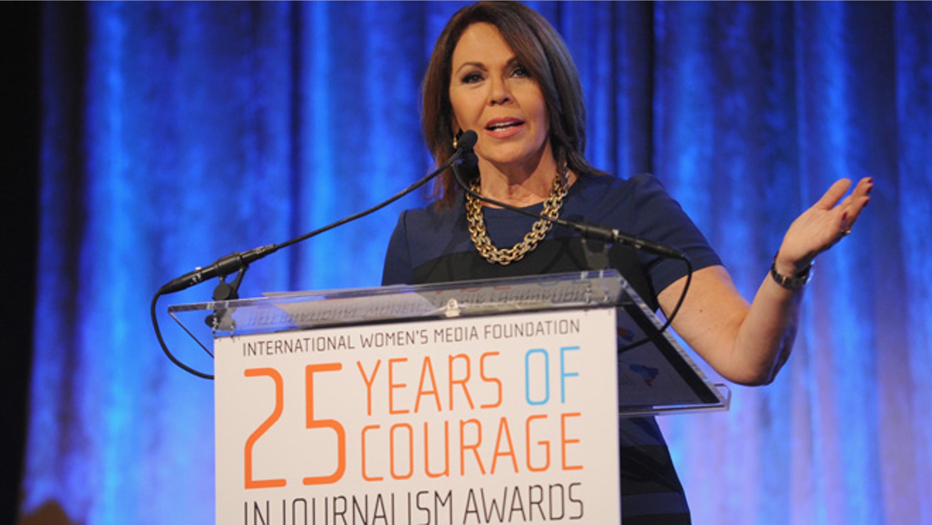 NEW YORK, NY - OCTOBER 22: Journalist Maria Elena Salinas speaks onstage at the International Women's Media Foundation Awards Luncheon at Cipriani 42nd Street on October 22, 2014 in New York City. (Photo by Bryan Bedder/Getty Images for IWMF)