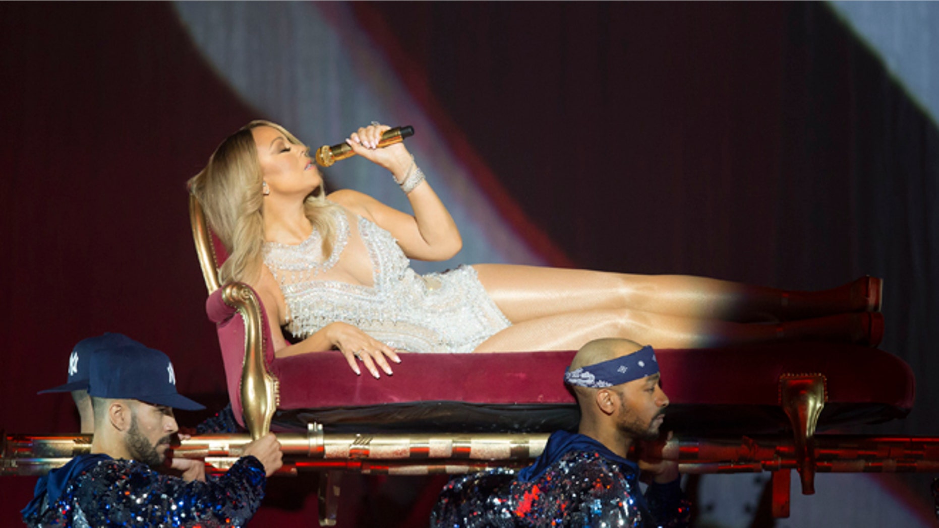 March 15, 2016. Mariah Carey performs onstage during her European tour at the SSE Hydro in Glasgow, Scotland.