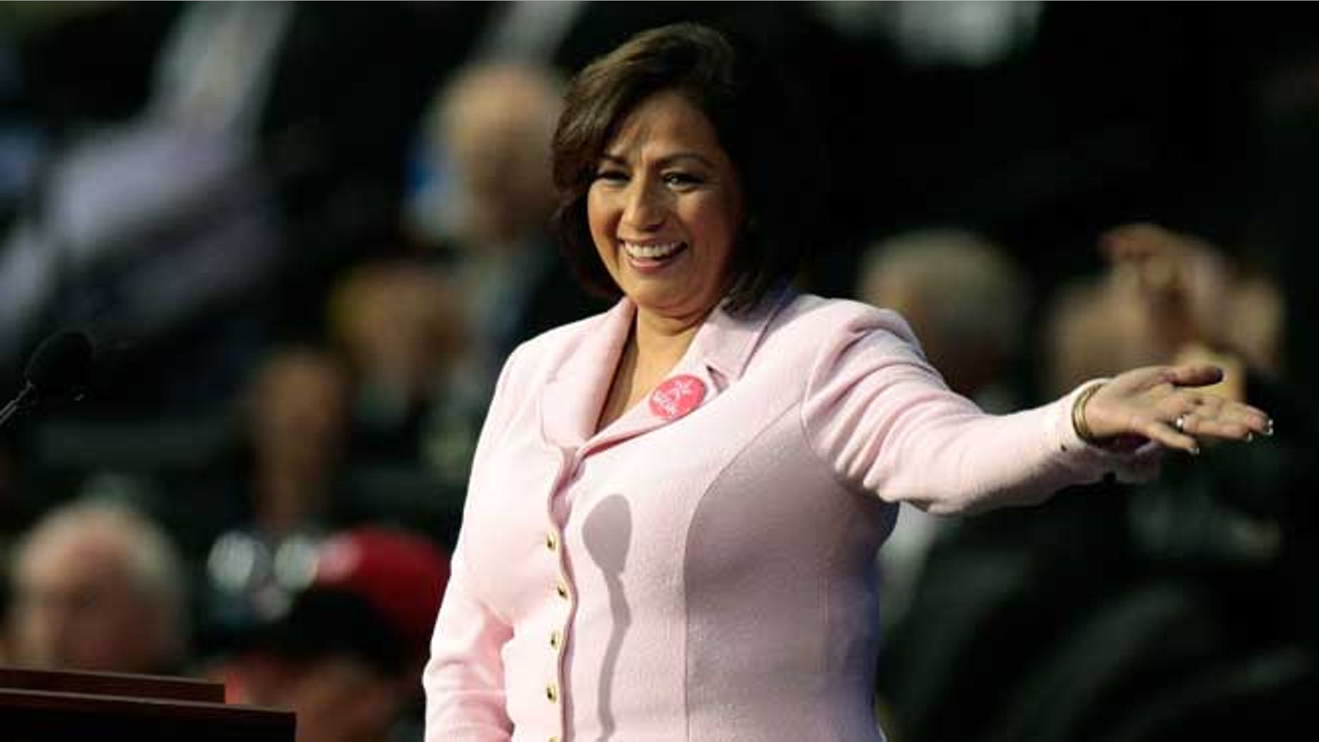 Former U.S. Treasurer Rosario Marin acknowledges the crowd on day four of the Republican National Convention (RNC) at the Xcel Energy Center on September 4, 2008 in St. Paul, Minnesota. Photo by Win McNamee/Getty Images)